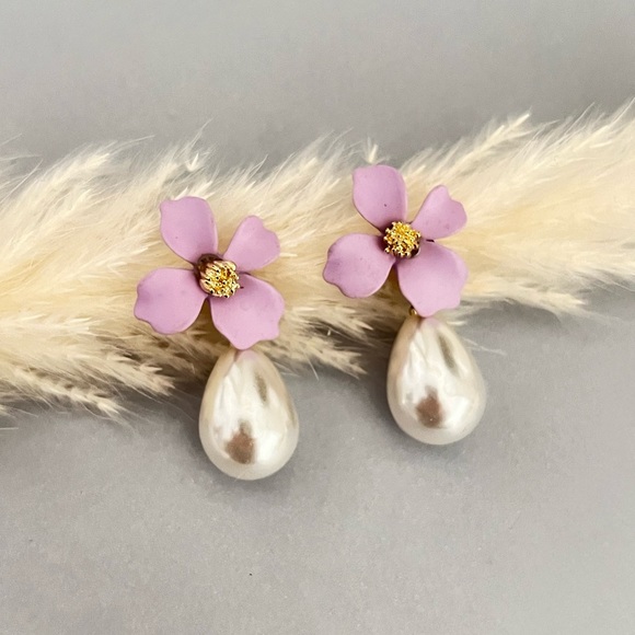 Elegant Floral & Pearl Drop Earrings - Coquette Small Earrings - Flower Earrings - Picture 9 of 16